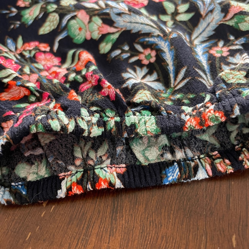 LOFT Floral Damask Print Long Sleeve Cropped Blouse‎ Navy XL feminine career nwt - Picture 11 of 14